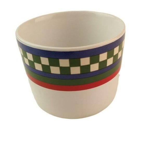 Ella's Rooster Bob Timberlake 2.5" Flat Cup & Saucer Set of 4 Checkered Rim - Picture 5 of 11